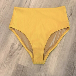 Women’s High Waisted Ribbed Knit Bikini Bottoms in Yellow Gold / Size Medium